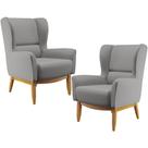 Kit 02 Poltronas Decorativa Fixa Base de Madeira Milena D02 Linho Cinza Escuro C-416 - Lyam Decor