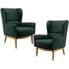 Kit 02 Poltronas Decorativa Fixa Base de Madeira Milena D02 Linho Verde C-123 - Lyam Decor