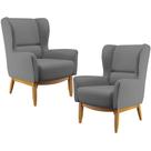 Kit 02 Poltronas Decorativa Fixa Base de Madeira Milena D02 Veludo Cinza D-317 - Lyam Decor
