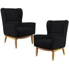 Kit 02 Poltronas Decorativa Fixa Base de Madeira Milena D02 Veludo Preto D-300 - Lyam Decor