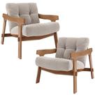 Kit 02 Poltronas Decorativa Fixa Para Sala Living Ikary L02 Canela Prime Bouclê Bege Escuro - Lyam Decor