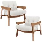 Kit 02 Poltronas Decorativa Fixa Para Sala Living Ikary L02 Canela Prime Bouclê Branco - Lyam Decor