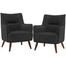 Kit 02 Poltronas Decorativa Fixa Pés de Madeira Isabella D02 Linho Chumbo D-465 - Lyam Decor