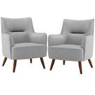 Kit 02 Poltronas Decorativa Fixa Pés de Madeira Isabella D02 Linho Cinza D-315 - Lyam Decor