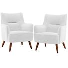 Kit 02 Poltronas Decorativa Fixa Pés de Madeira Isabella D02 Material Sintético Branco C-12 - Lyam Decor