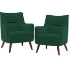 Kit 02 Poltronas Decorativa Fixa Pés de Madeira Isabella D02 Veludo Verde D-303 - Lyam Decor