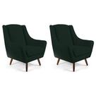 Kit 02 Poltronas Decorativa Fixa Pés de Madeira Juliet D02 Linho Verde C-123 - Lyam Decor