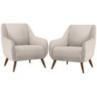 Kit 02 Poltronas Decorativa Fixa Pés de Madeira Paloma D02 Linho Cru C-443 - Lyam Decor