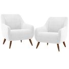 Kit 02 Poltronas Decorativa Fixa Pés de Madeira Paloma D02 Material Sintético Branco C-12 - Lyam Decor
