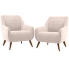 Kit 02 Poltronas Decorativa Fixa Pés de Madeira Paloma D02 Veludo Bege D-309 - Lyam Decor