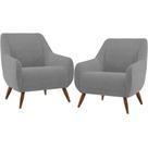 Kit 02 Poltronas Decorativa Fixa Pés de Madeira Paloma D02 Veludo Cinza D-317 - Lyam Decor