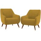 Kit 02 Poltronas Decorativa Fixa Pés de Madeira Paloma D02 Veludo Mostarda C-260 - Lyam Decor