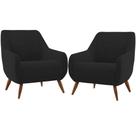 Kit 02 Poltronas Decorativa Fixa Pés de Madeira Paloma D02 Veludo Preto D-300 - Lyam Decor