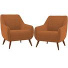 Kit 02 Poltronas Decorativa Fixa Pés de Madeira Paloma D02 Veludo Telha C-262 - Lyam Decor