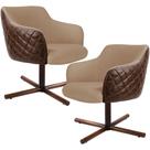Kit 02 Poltronas Decorativa Giratória Base X Jade D02 Linho Bege C-129 Tressê Corano Marrom - Lyam Decor