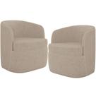 Kit 02 Poltronas Decorativa Giratória Para Sala De Estar Siena K01 Linho Bege