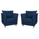 Kit 02 Poltronas Decorativa Isis Pés de Madeira Suede Azul Marinho - DS Estofados