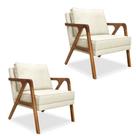 Kit 02 Poltronas Decorativa Laura Linho Base Madeira - SSX Multicoisas