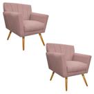 kit 02 Poltronas Decorativa Laura Palito Mel Suede Rosê - Amarena Móveis