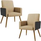 Kit 02 Poltronas Decorativa Maria W01 Pés Palito Linho Bege Escuro material sintético Preto - Lyam Decor