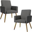 Kit 02 Poltronas Decorativa Maria W01 Pés Palito Linho Cinza Escuro Material Sintético Preto - Lyam Decor
