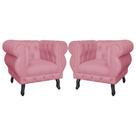 Kit 02 Poltronas Decorativa Maya Pés Luis XV Suede Rosa - DS Estofados