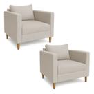 Kit 02 Poltronas Decorativa Milena Linho Bege Pés de Madeira - Pallazio