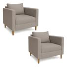 Kit 02 Poltronas Decorativa Milena Linho Capuccino Pés de Madeira - Pallazio