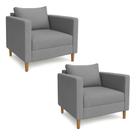 Kit 02 Poltronas Decorativa Milena Linho Cinza Pés de Madeira - Pallazio