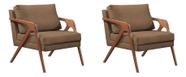 Kit 02 Poltronas Decorativa Mona Luxo Base De Madeira Maciça Sala Recepção Veludo Marrom Do Lar Móveis e Decoração