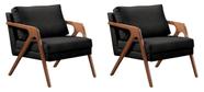 Kit 02 Poltronas Decorativa Mona Luxo Base De Madeira Maciça Sala Recepção Veludo Preto Eli Móveis e Decoração