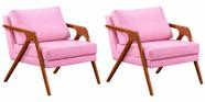 Kit 02 Poltronas Decorativa Mona Luxo Base De Madeira Maciça Sala Recepção Veludo Rosa Claro Eli Móveis e Decoração