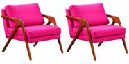 Kit 02 Poltronas Decorativa Mona Luxo Base De Madeira Maciça Sala Recepção Veludo Rosa Pink Eli Móveis e Decoração