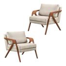 Kit 02 Poltronas Decorativa Mona Madeira Maciça Linho Marfim