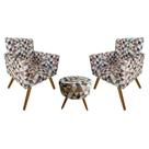 Kit 02 Poltronas Decorativa Nina com e Puff Redondo Triângulos Bege s/r-Maitê Moda Casa Kit 02 Poltronas Decorativa Nina com e Puff Redondo Triângulos Bege s/r-Maitê Moda Casa