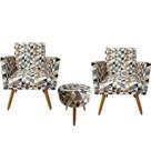 Kit 02 Poltronas Decorativa Nina com e Puff Redondo Triângulos Bege s/r-Maitê Moda Casa Kit 02 Poltronas Decorativa Nina com e Puff Redondo Triângulos Bege s/r-Maitê Moda Casa
