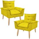 Kit 02 Poltronas Decorativa Opala Sala Recepção Quarto Suede Amarelo - Mercado dos Móveis