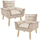 Kit 02 Poltronas Decorativa Opala Sala Recepção Quarto Suede Bege - Mercado dos Móveis