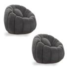 Kit 02 Poltronas Decorativa Orgânica para Sala Cloud Bouclê Cinza Escuro E03 - D'Rossi