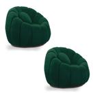 Kit 02 Poltronas Decorativa Orgânica para Sala Cloud Bouclê Verde E03 - D'Rossi