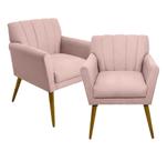 Kit 02 Poltronas Decorativa Para Recepção Escritório Salão Sala Clinica Estética Iza - Sued Rosa Claro