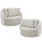 Kit 02 Poltronas Decorativa Para Sala De Estar Base Giratória Witta M03 Bouclê Branco - Lyam Decor