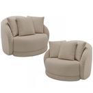 Kit 02 Poltronas Decorativa Para Sala de Estar Base Giratória Witta M03 Linho Cru - Lyam Decor