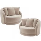 Kit 02 Poltronas Decorativa Para Sala de Estar Base Giratória Witta M03 Veludo Bege - Lyam Decor