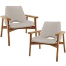Kit 02 Poltronas Decorativa Para Sala De Estar Living Base Madeira Becker L02 Linho Bege - Lyam Decor