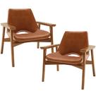 Kit 02 Poltronas Decorativa Para Sala de Estar Living Base Madeira Becker L02 material sintético Camel - Lyam Decor Kit 02 Poltronas Decorativa Para Sala de Estar Living Base Madeira Becker L02 material sintético Camel - Lyam Decor