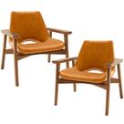 Kit 02 Poltronas Decorativa Para Sala De Estar Living Base Madeira Becker L02 material sintético Whisky - Lyam Decor