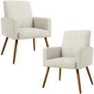 Kit 02 Poltronas Decorativa Para Sala De Estar Maria W01 Pés Palito Linho Champagne - Lyam Decor