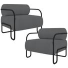 Kit 02 Poltronas Decorativa Pés Industrial Moscou K01 Bouclê Cinza - Lyam Decor