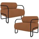 Kit 02 Poltronas Decorativa Pés Industrial Moscou K01 Bouclê Terracota - Lyam Decor Kit 02 Poltronas Decorativa Pés Industrial Moscou K01 Bouclê Terracota - Lyam Decor